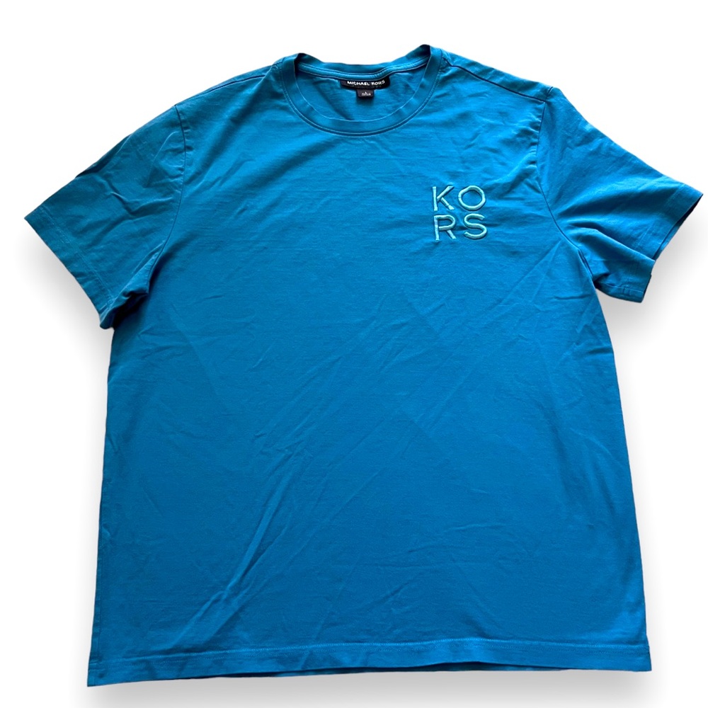 Michael Kors Mens T Shirt Large LightBlue Embroidered Crewneck Short Sleeve